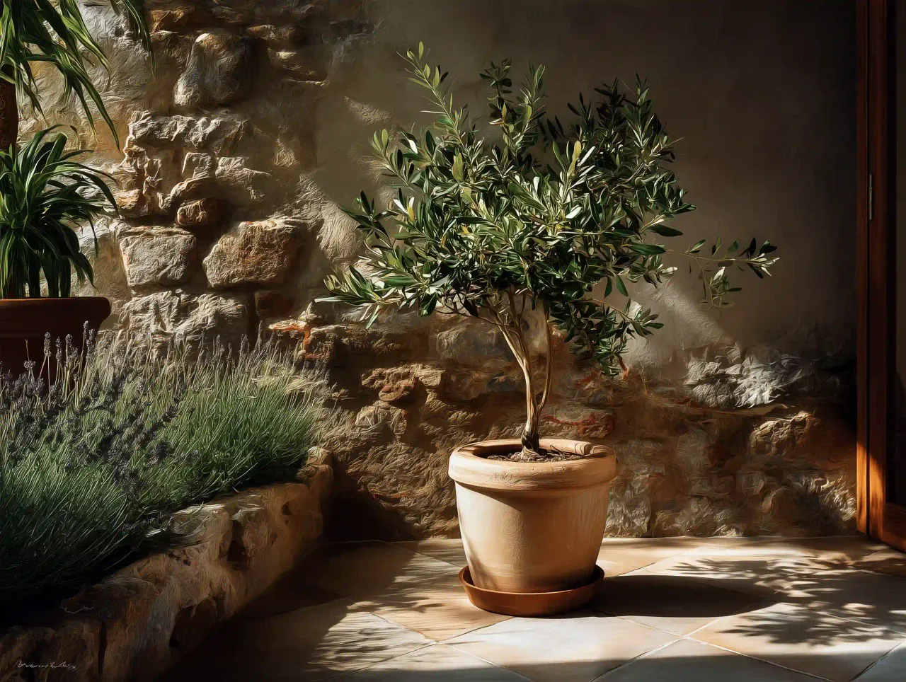 Mediterraner Olivenbaum im Topf